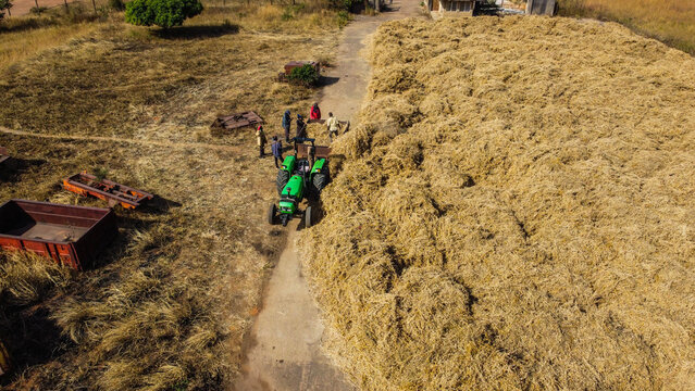 Top-down aerial view of farm harvest 
