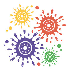 Fototapeta premium Colorful paint splatters in red, blue, green, and yellow