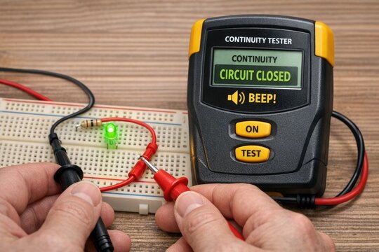 A person tests a circuit on a breadboard, a common practice in electronics prototyping
