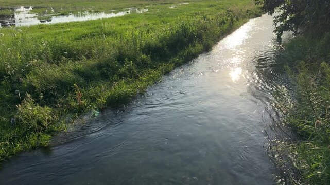 Stream of water  in the countryside in sedriano village, italy corso d&rsquo;acqua in campagna