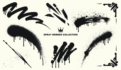 Set of black graffiti spray paint borders and drip elements for urban street art style graphic design © RANGER BYTE