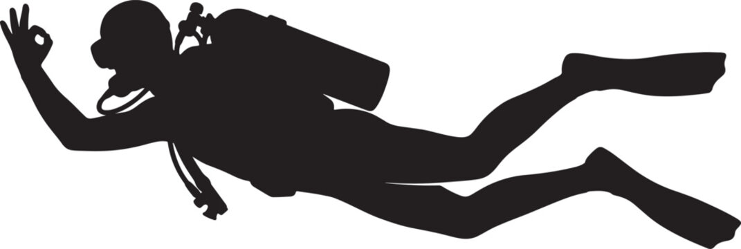 Silhouette of a person diving or falling in also transparent background, black and white, minimalist line