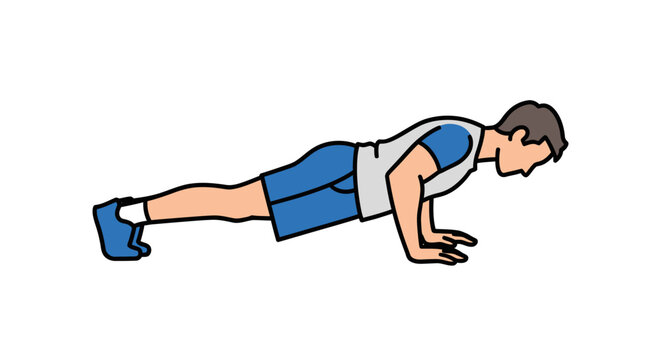 Illustration of a man performing a push-up exercise for fitness and strength training.