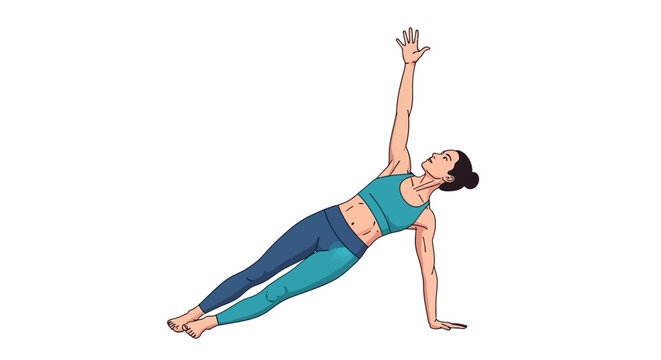 Woman demonstrating a side plank yoga pose for fitness and balance.