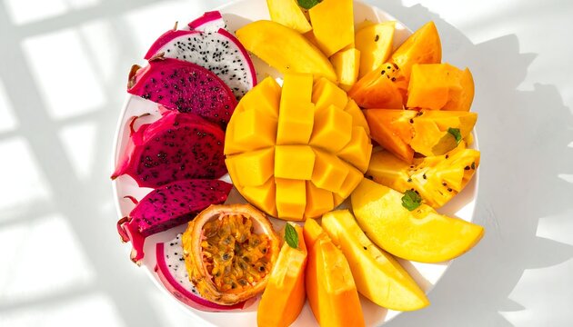 Fresh Tropical Fruit Platter with Mango and Pitaya