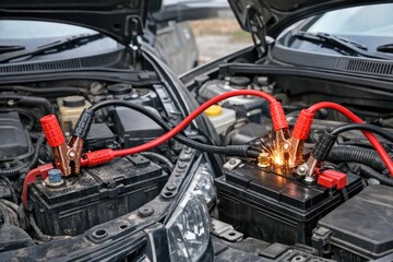 Fototapeta premium Two car batteries connected together