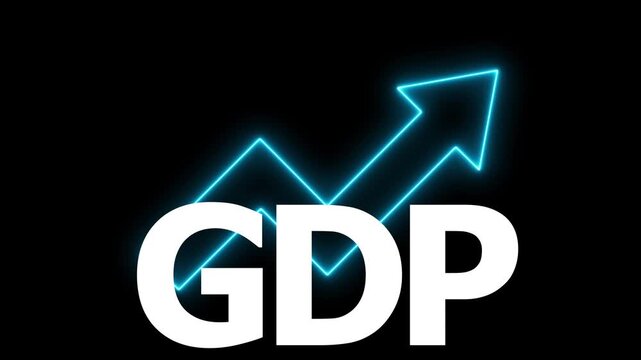 G d p growth concept with neon glowing blue arrow on black background gdp growth rate economy growth