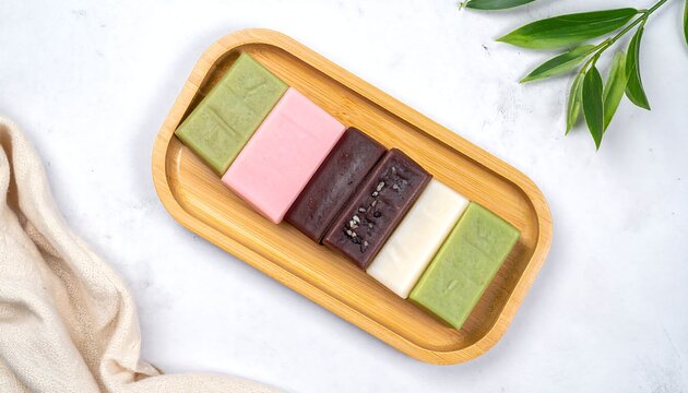 Natural Organic Handmade Soap Bars on Wooden Tray