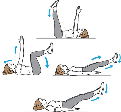 Dead Bug Exercise and Leg Raise Steps Infographic with Woman Character for Core Workout Fitness Guides Gym Banners and Wellness Blog Graphic Vector Illustration