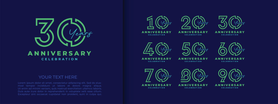 10 to 90 years anivversary logo design vector for corporate and personal wedding brithday and other program