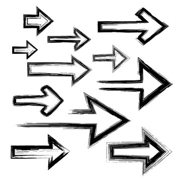 Set of hand-drawn sketch arrows pointing right in various styles for creative design and navigation