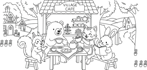 Obraz premium Cute Animal Village Market Coloring Pages