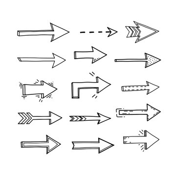 Set of hand drawn sketch arrow icons doodle vector illustration