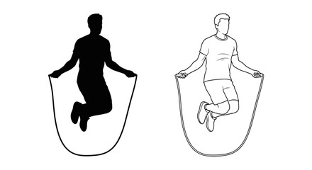 Jumping rope figure a black silhouette against a white background silhouette © Sakib