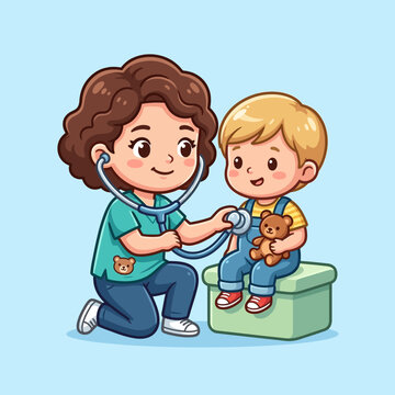Female Doctor Examining Little Boy.