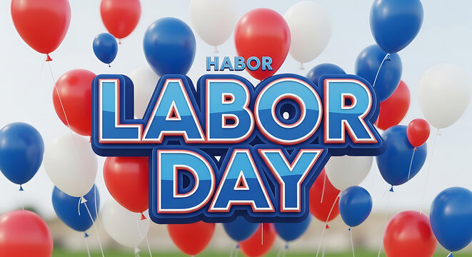 Labor Day sale banner with red white and blue balloons