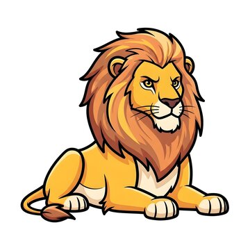 Cartoon Lion Illustration Featuring a Majestic Big Cat Sitting Calmly in a Flat Vector Graphic Art Style for Wildlife Educational Materials