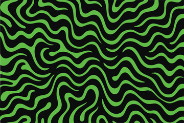 Seamless bright green wavy liquid lines on black background © Posh Pallete
