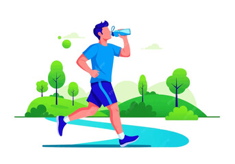 Fototapeta premium Man Running Drinking Water Bottle.