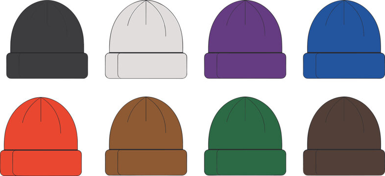 Set of colorful beanie hats in various shades for winter fashion apparel design branding and merchandise templates in image_248964.jpg
