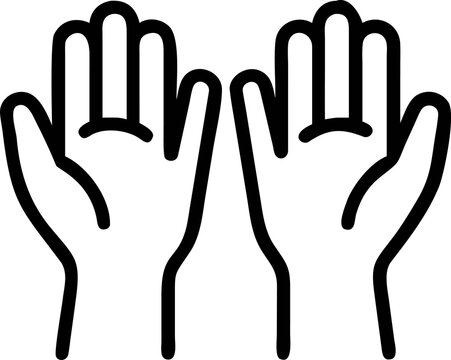 Hand gestures, palm showing, stop sign, hand icons, black outline icon line airt vactor outline Illustrations on white background.