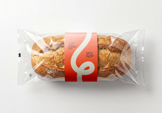 Bread Packaging Mockup with Paper Label Band on White Background