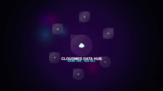 Healthcare Technology Animation of Secure Medical Data Cloud Hub Synchronization