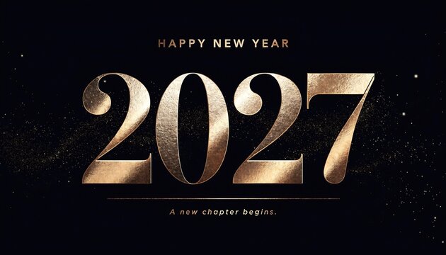 Happy New Year 2027 elegant golden metallic design celebration graphic