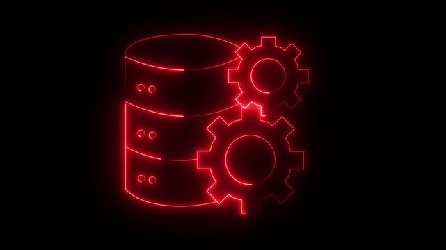 neon Database server with gear icon. neon data settings icon. data processing and management icon. Server and gear icon. animation