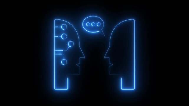 glowing neon Turing test icon isolated on black background. Modern Turing Test icon animation. Ideal for AI research, mind, or human-machine interaction, animation