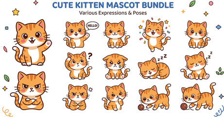 Obraz premium Cat day mascot bundle adorable kitten illustrations for celebrations and graphic design