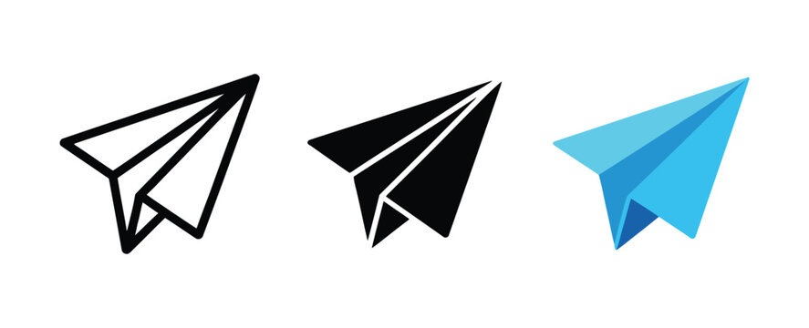 Paper plane icon illustration, vector symbol representing send message button, email, letter, online chat, and travel origami logo design for communication, messaging apps, and digital interface UI