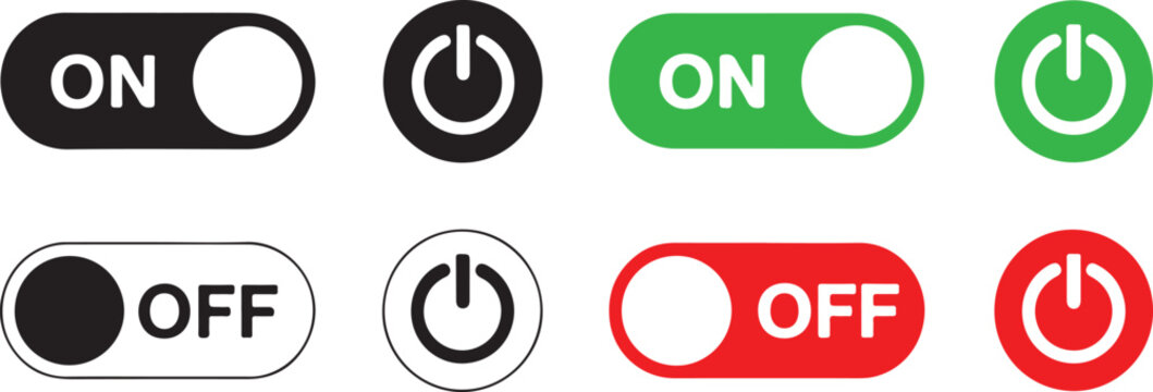 Set of on off toggle switch in black green and red with power symbols