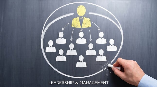 Corporate Communication and Leadership Concept With Team Diagram on Blackboard