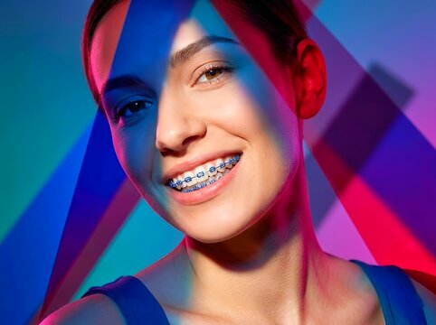 Dental braces. Orthodontic treatment and teeth alignment. Modern orthodontics, teeth alignment, oral health care, cosmetic dentistry, and confidence improvement through professional dental correction