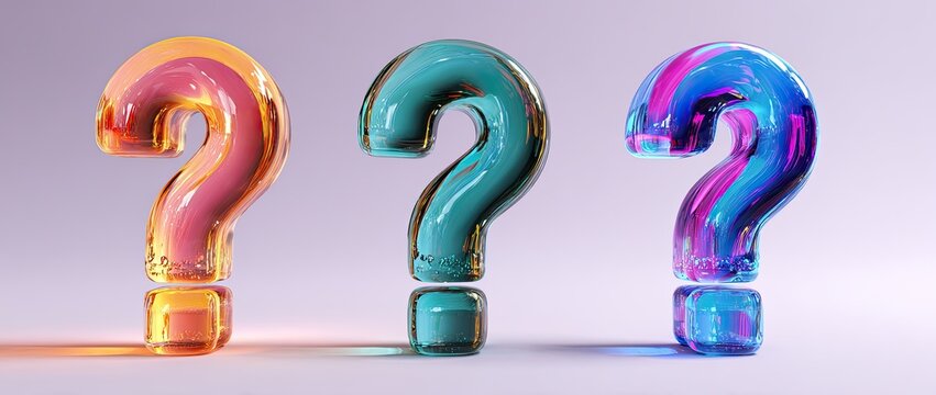 Three Colorful Question Marks in a Row on a Light Background.