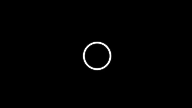 Three white circles animate sequentially across a stark black background with subtle cinematic motion representing progress or data points