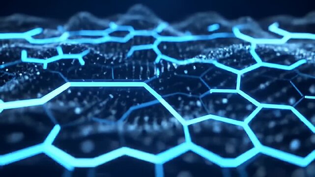 Abstract digital network grid with blue glowing connections.