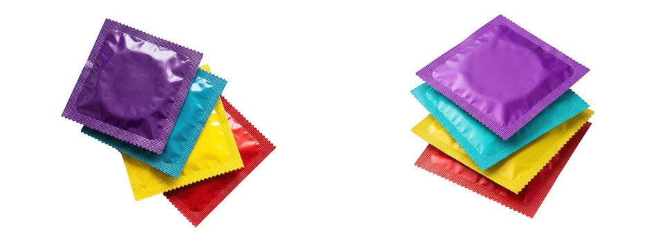 Colorful condom packets isolated on transparent background