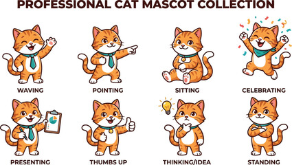 Fototapeta premium Cat day mascot collection orange tabby cat characters in various business poses