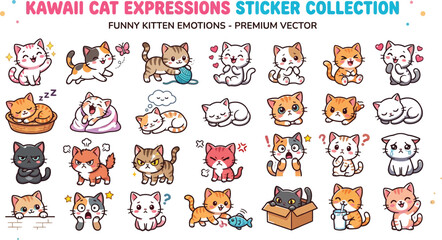 Obraz premium Kawaii cat day stickers adorable kitten expressions for digital communication crafts