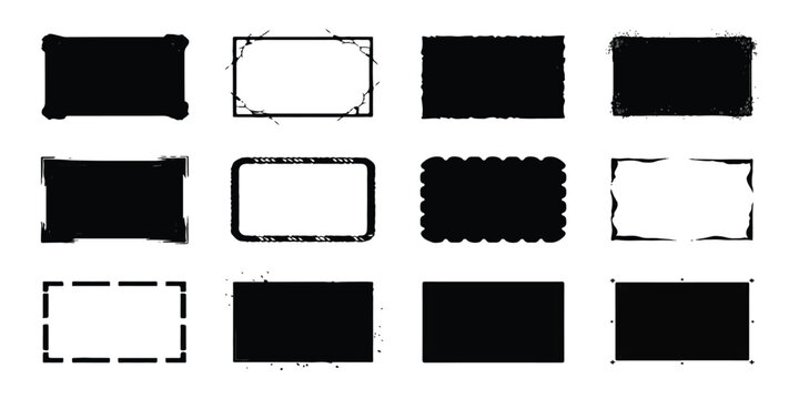 Set of various black rectangular frames and decorative border shapes for design