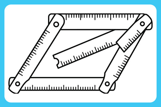Set of three black triangle rulers on white background with blue border