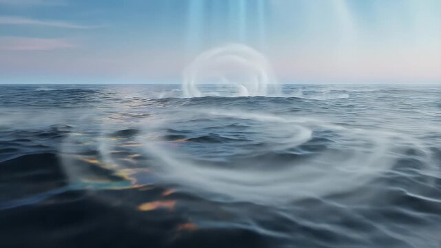 Dramatic ocean scene with sunlight beams and mist.