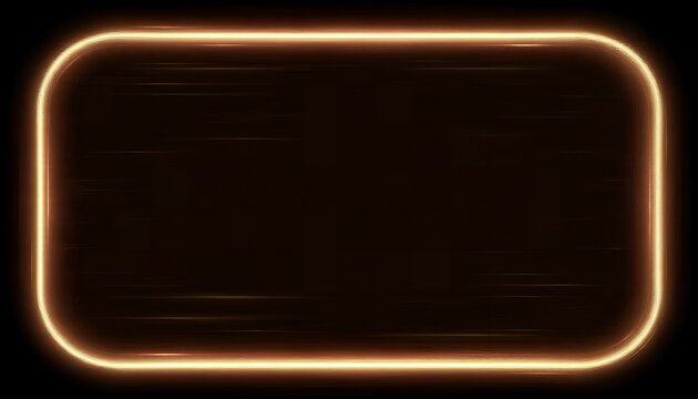 A glowing orange neon light frame on a dark brown background with a black border creates a futuristic abstract design