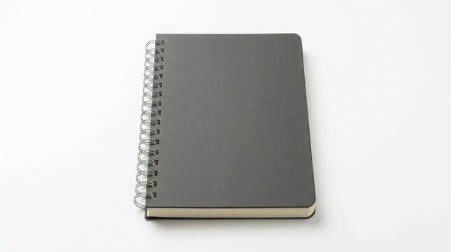 Gray spiral bound notebook on white background