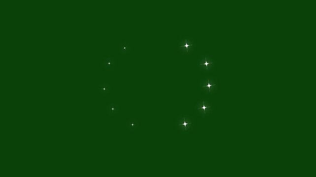 Useful green screen overlay with a magic glowing stardust loading ring. Fine chroma key loop animation of multiple twinkle star gems and twinkling starlight.