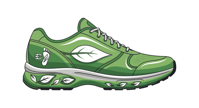 Green athletic running shoe features sleek design with white accents on a white background.