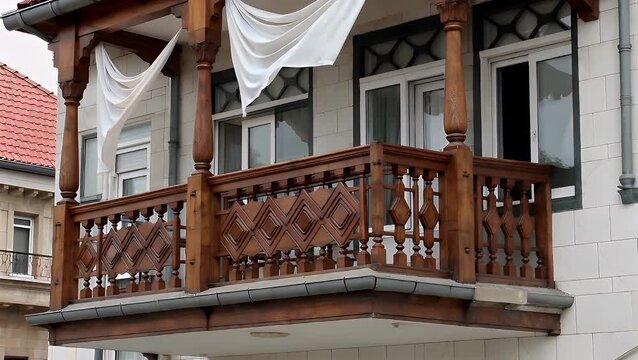 A panoramic perspective of the architectural structure viewed from the exterior veranda of the dwelling