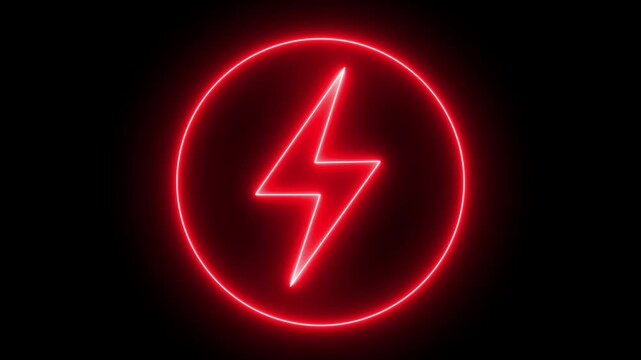 Neon line Energy electricity lighting bolt sign icon with circle icon. neon battery charging icon animation, Neon bolt sign. neon lightning bolt, 4k motion video 